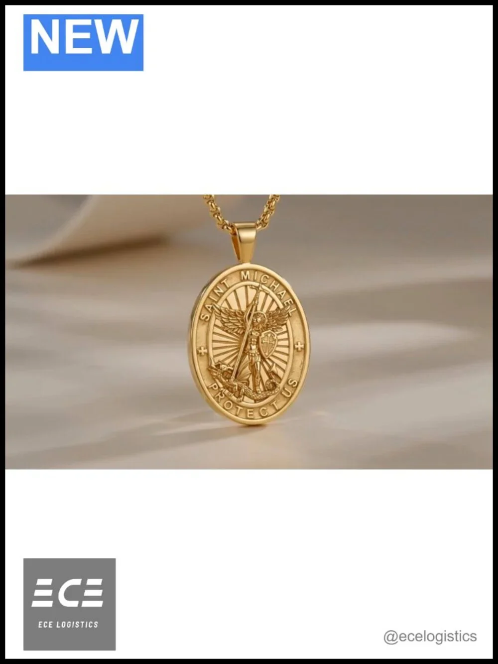 St Michael Pendant Necklace 18K Gold Plated S925 Sterling Silver 22in